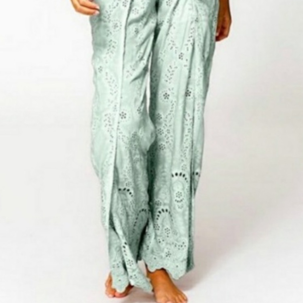 Young Fabulous and Broke Geneva Wide Eyelet Pants color Water Potassium size S